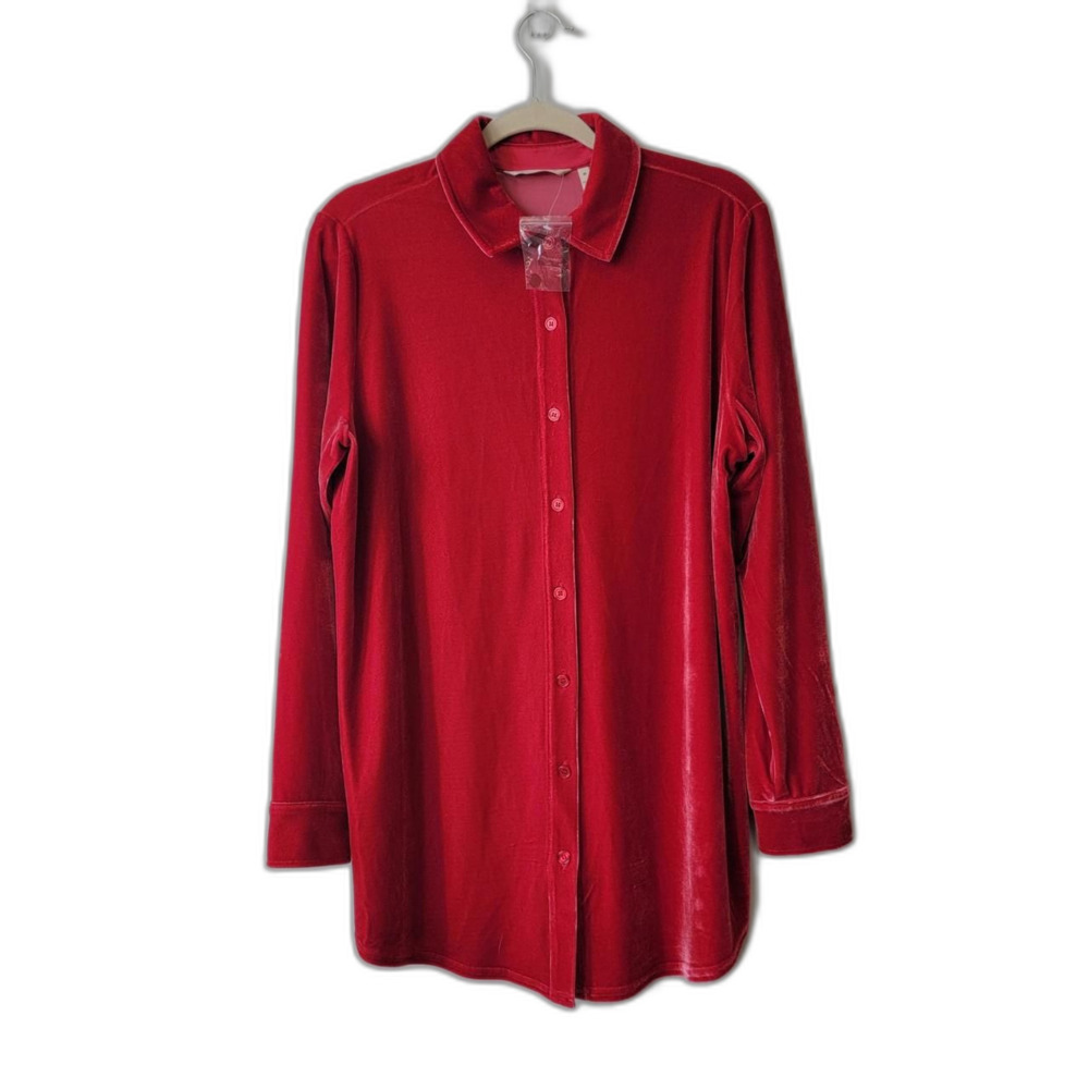 Soft Surroundings Red Velvet Button Up Shirt Size M